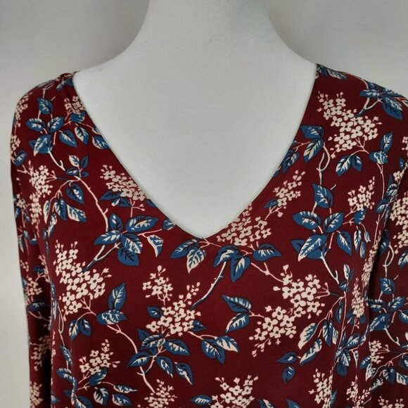 Madewell Floral Burgundy Button Back Long Sleeve Dress - Picture 8 of 14